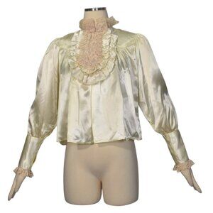 Vintage 70s Satin Blouse Top Ruffles Lace Illusions Show Costume XS
